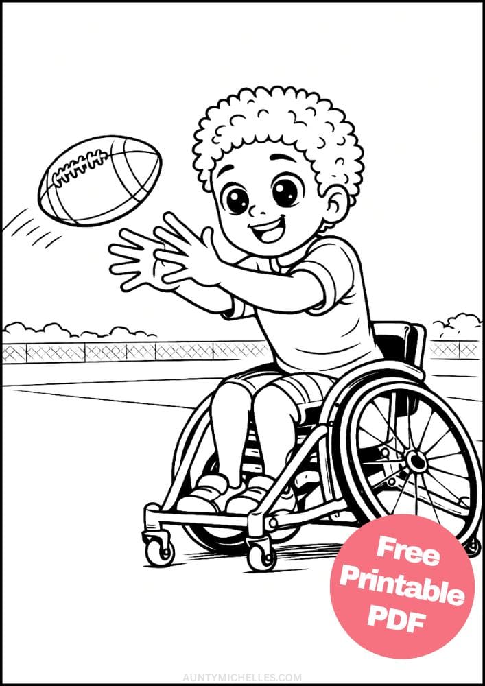 Free Printable Wheelchair Coloring Pages for Kids Inclusive Differently Abled Activities Colouring Sheets 4 football