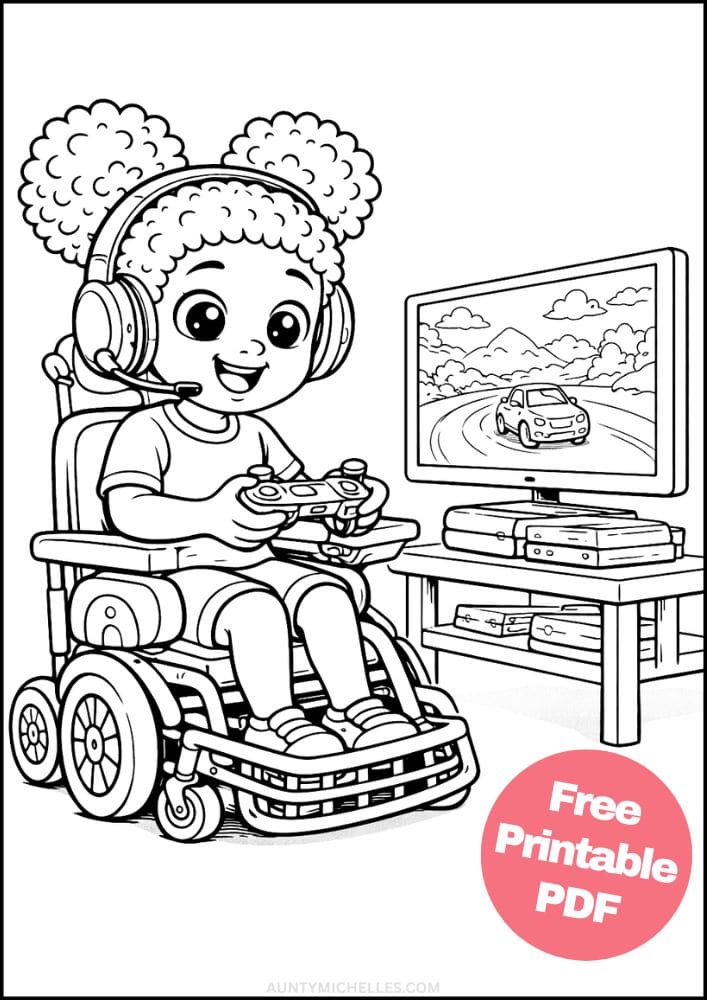 Free Printable Wheelchair Coloring Pages for Kids Inclusive Differently Abled Activities Colouring Sheets 5 gamer