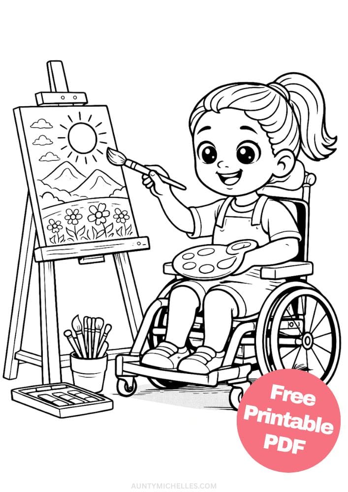 Free Printable Wheelchair Coloring Pages for Kids Inclusive Differently Abled Activities Colouring Sheets 6 artist