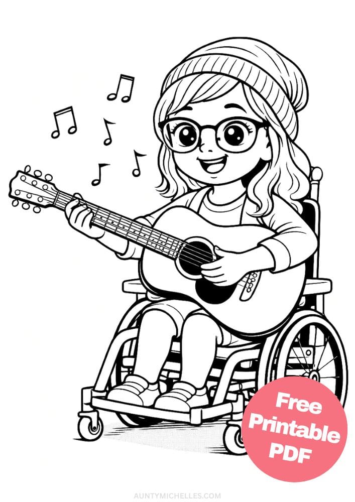 Free Printable Wheelchair Coloring Pages for Kids Inclusive Differently Abled Activities Colouring Sheets 8 musician