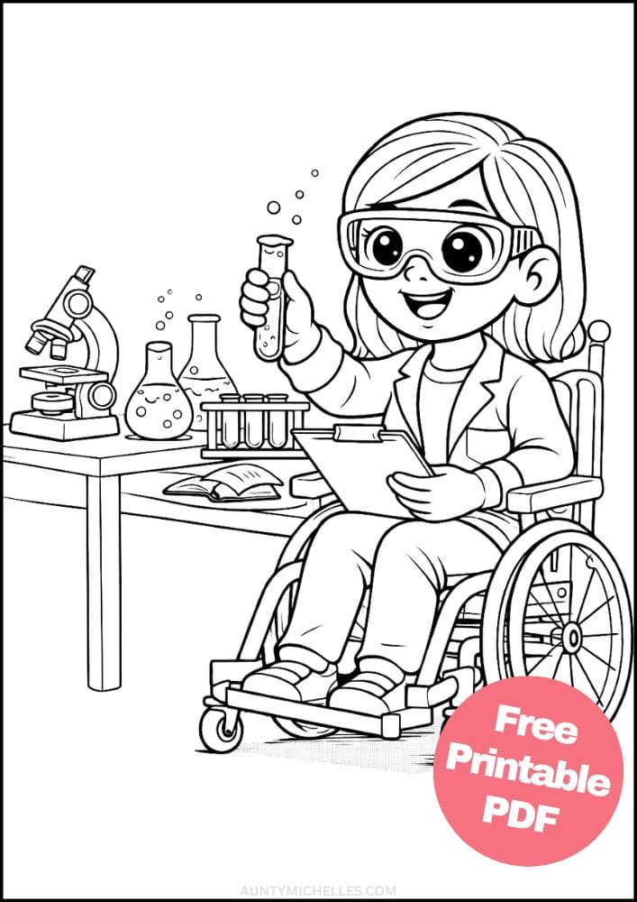 Free Printable Wheelchair Coloring Pages for Kids Inclusive Differently Abled Activities Colouring Sheets 9 scientist