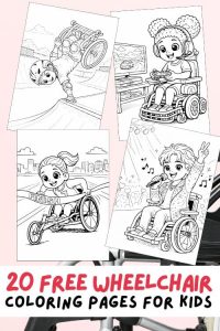 Free Printable Wheelchair Coloring Pages for Kids, Inclusive, Differently Abled Activities, Colouring Sheets, Diversity, Representation, Inclusivity, Wheelchair Hobbies, Wheelchair Sports, Power chair, Electric wheelchair