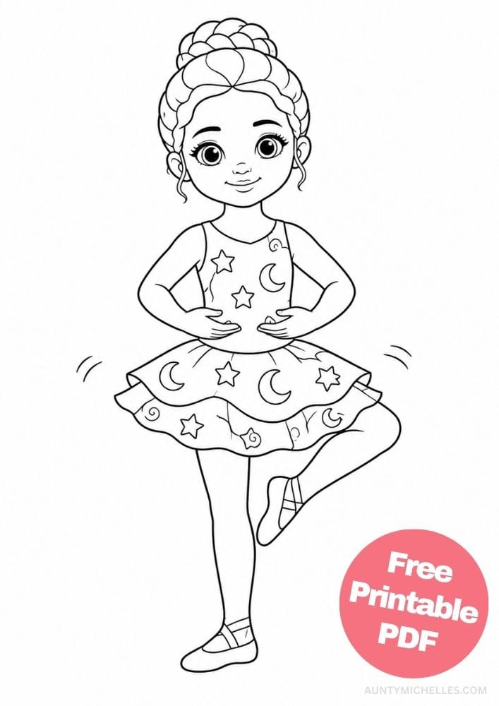 Curly hair ballerina balancing in passé while preparing for a pirouette
