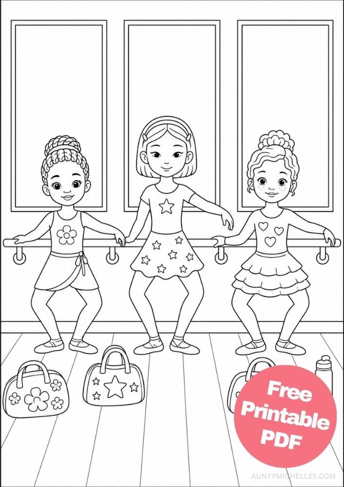Three diverse young ballerinas practicing pliés together at a studio barre