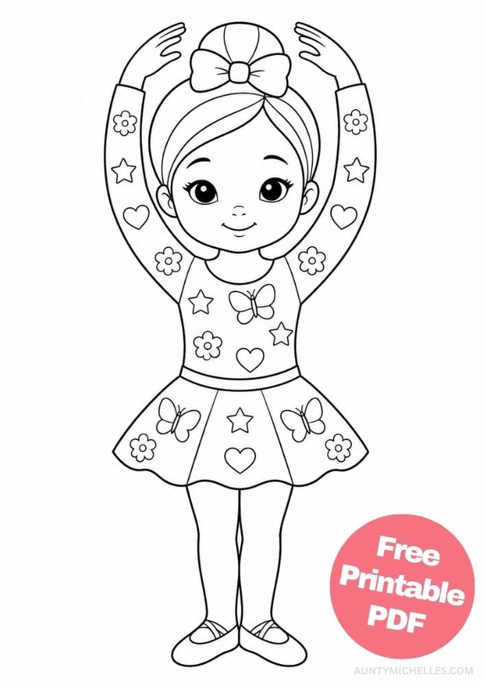 Extra-cute little Asian ballerina standing in first position with arms overhead