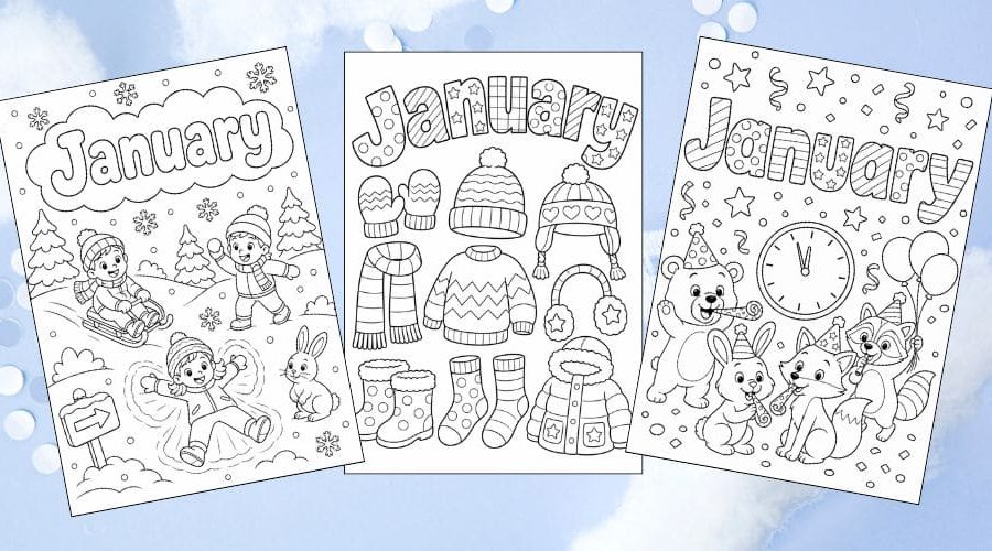 Free printable January coloring pages for kids