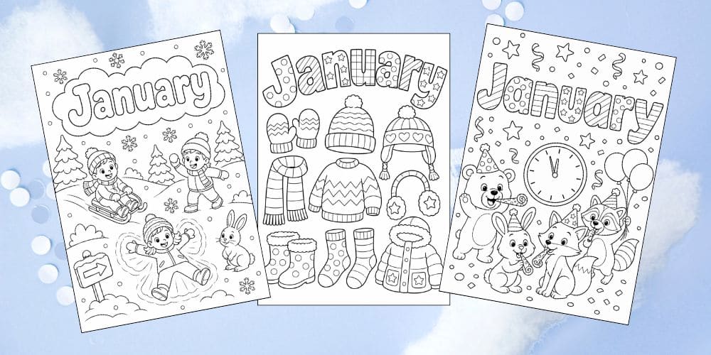 Free printable January coloring pages for kids