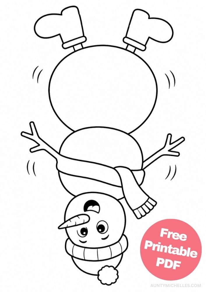 Funny upside-down snowman balancing on its head with boots in the air.