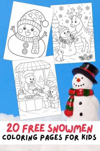 Free printable snowmen coloring pages for kids, snowmen colouring book for children, snow women printout sheets PDF, downloadable winter activities for kids