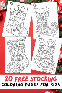Free printable Christmas stocking coloring pages for kids, stocking colouring book, xmas decor printout sheets PDF, themed stocking, boys stockings, girls stockings
