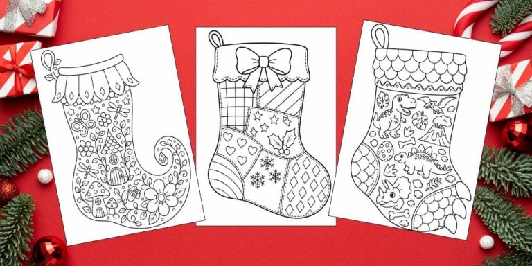 Free printable Christmas stocking coloring pages for kids