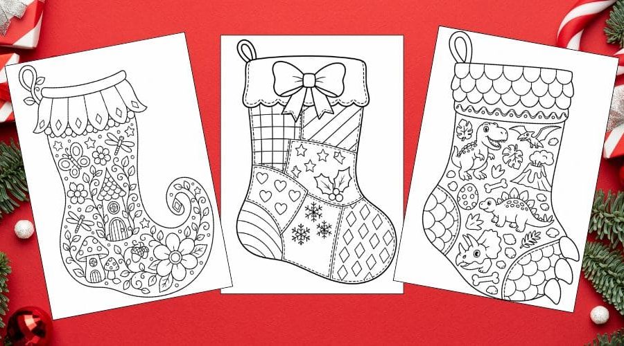 Free printable Christmas stocking coloring pages for kids