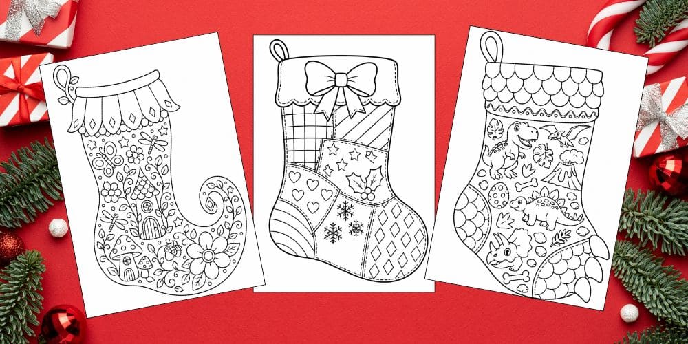 Free printable Christmas stocking coloring pages for kids